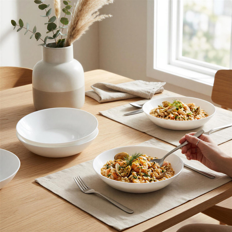 Argon Tableware Round Opalware Pasta Bowls - 20cm - Pack of 6