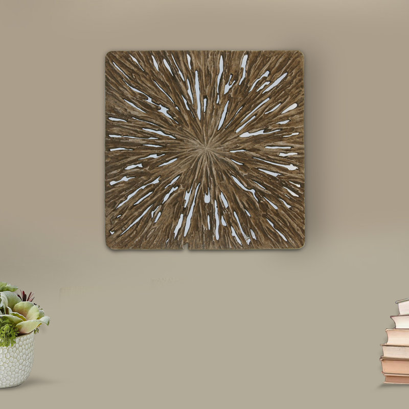 Décoration murale carrée en bois de grès pourri avec découpe, chêne brun moyen, H 19 po x l 19 po x P 1 po