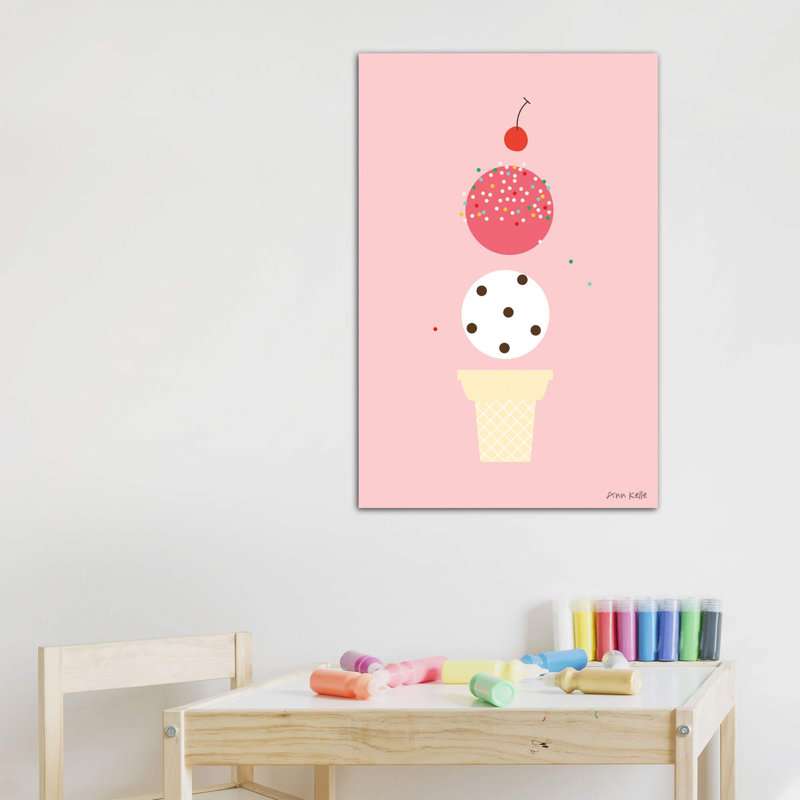 «Ice Cream and Cherry II» par Ann Kelle - impression d'art graphique, H 48 po x l 32 po x P 1,5 po, Toile tendue