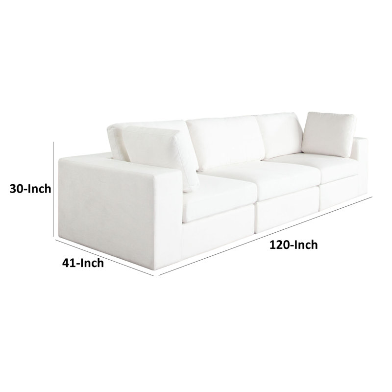 Ensemble de canapé modulaire 3 pièces Lipi, blanc brume, structure en bois massif de 120 pouces