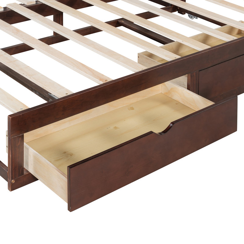 Lit à rallonge en bois espresso compact avec tiroirs de rangement pour une utilisation multifonctionnelle