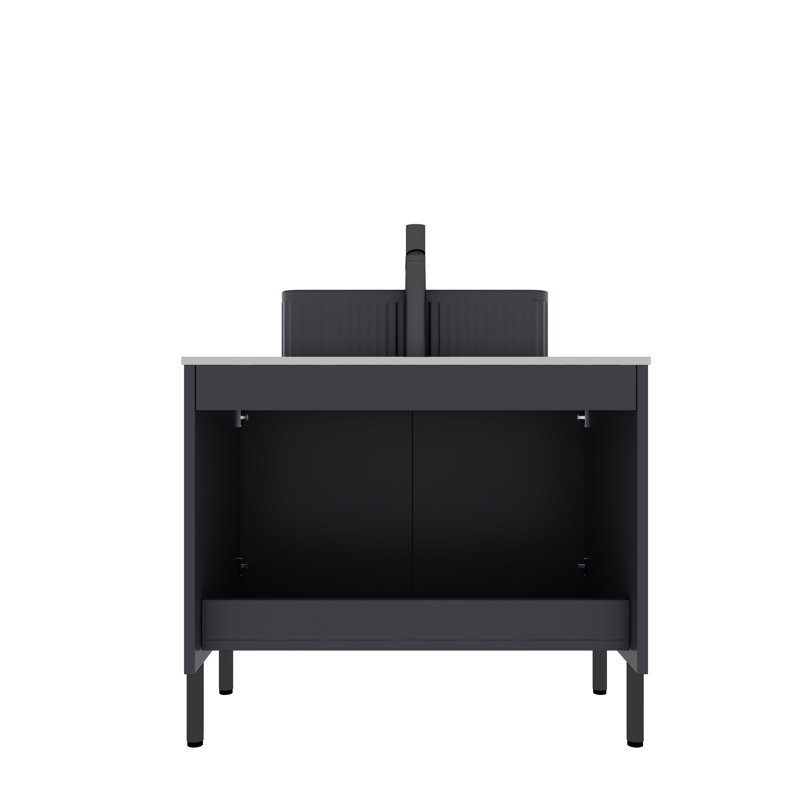 Meuble-lavabo autoportant Gustau, Noir, Rectangle noir