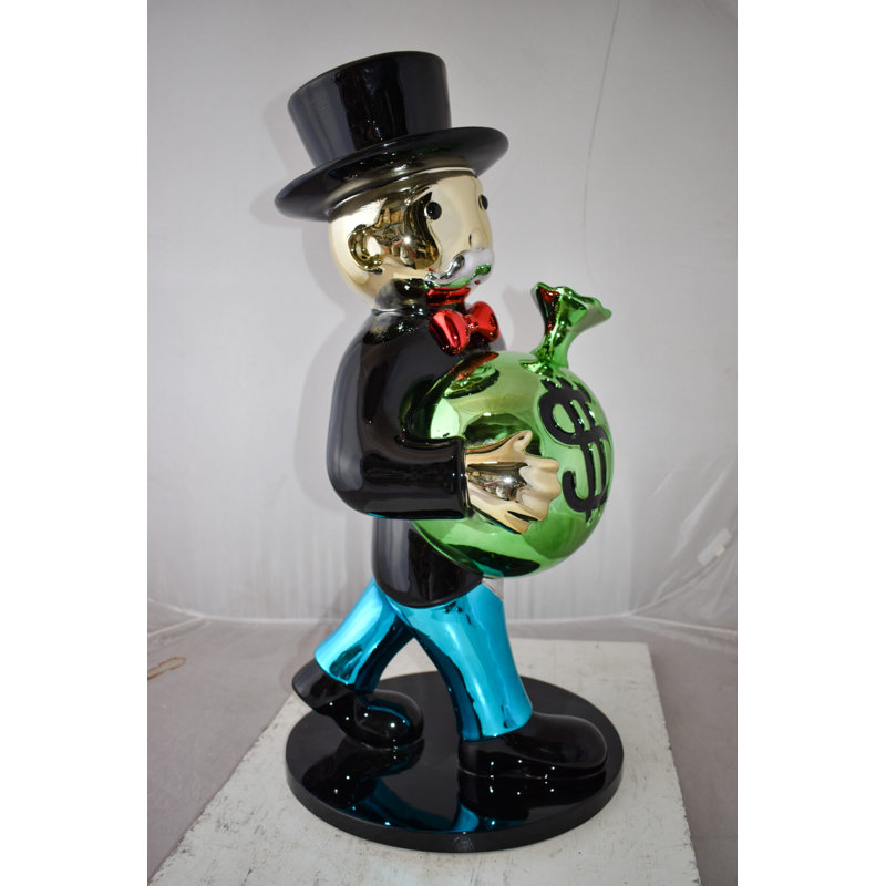 Casual Monopoly Man Holding Money Bag Resin Statue Large Size: 16" x 16" x 32"H