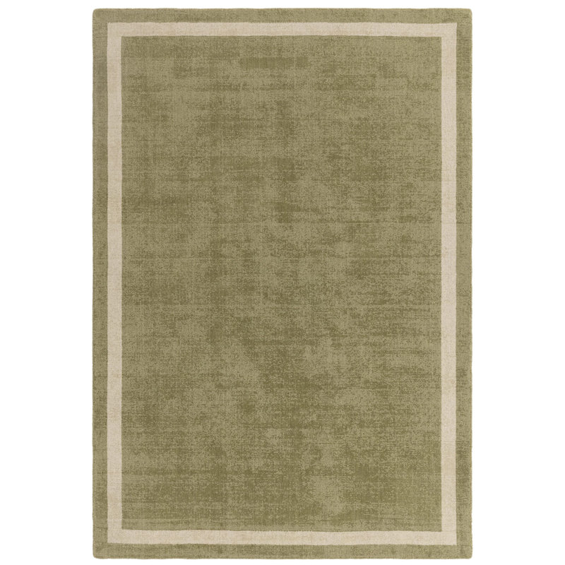 Anyi Bordered Hand Loomed Green Rug, Rectangle 120 x 170cm