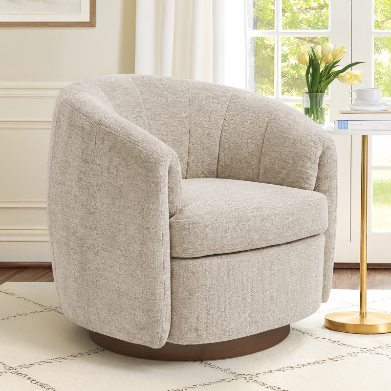 Seraphina Upholstered Swivel Barrel Chair, Light Camel