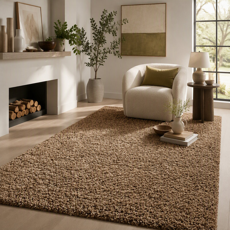 Tapis shaggy en mérinos couleur café, 152 x 213 cm, moderne et doux, 213 x 152 cm, idéal pour une décoration intérieure chaleureuse et élégante.