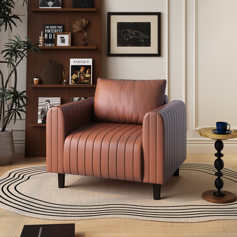Delana 37.8" Wide Faux Leather Armchair, Red