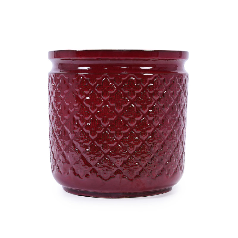Ceramic Flowerpot Of 3 In Bean Paste Red For Living Room And Windowsills - All-Weather Glossy Look Flowerpots Patio Heat- Functional Design