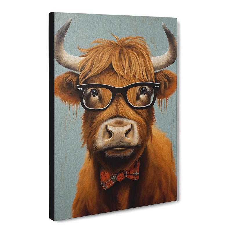 Highland Cow With Glasses Painting - Single Picture Frame Print, 50cm H x 35cm W x 3cm D