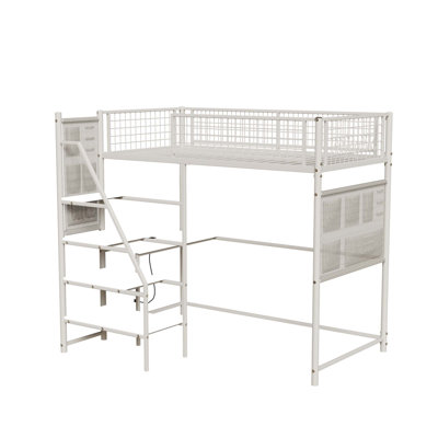 D Lit mezzanine en métal avec pour chambre à coucher et dortoir, avec station de charge intégrée et éclairage DEL
