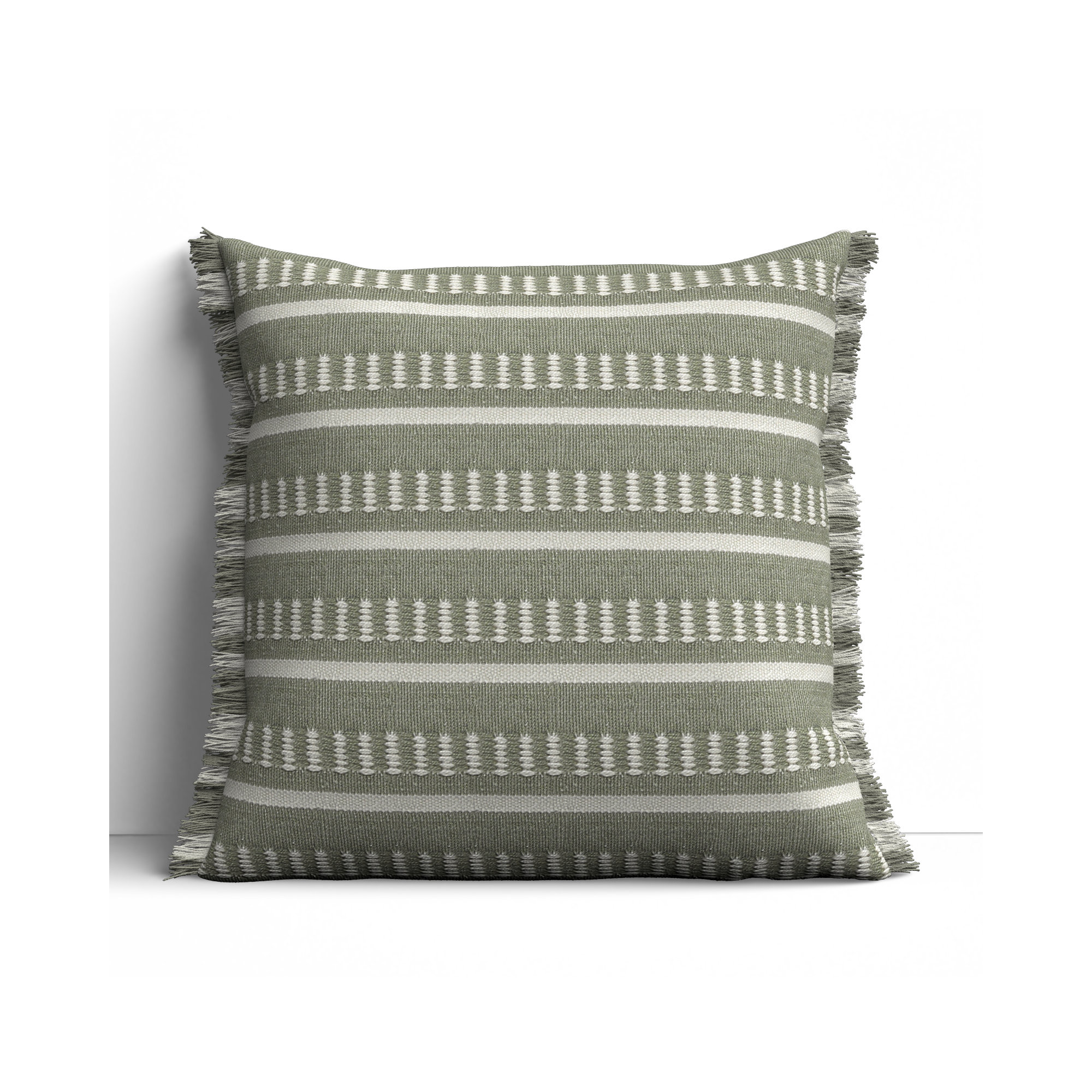Ava Fringed Indoor/Outdoor Throw Pillow, Green, Polyester/Polyfill