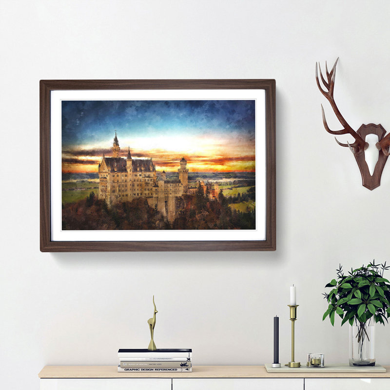 Neuschwanstein Castle - Picture Frame Graphic Art Print, 62cm H x 87cm W x 2cm D, Walnut Framed