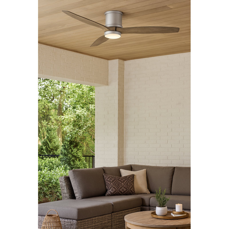 52"  3 - Blade Outdoor LED Ceiling Fan with Wall Control and Light Kit Included, Brushed Nickel