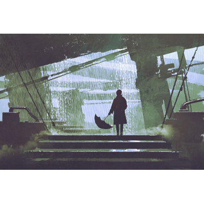 Man With Umbrella by Grandfailure - Wrapped Canvas Painting