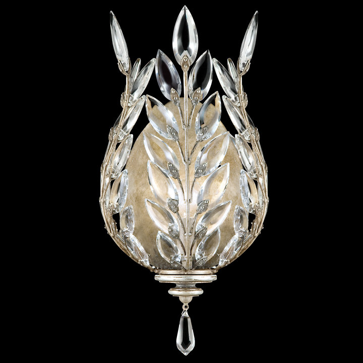 Crystal Laurel 1 - Light Flush Mounted Sconce, 8", Antique Silver Leaf