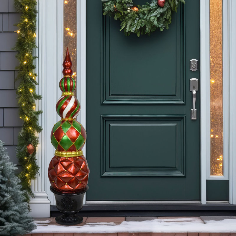 Fraser Hill Farm 50-in. Resin Ball and Finial Topiary in Pedestal Urn