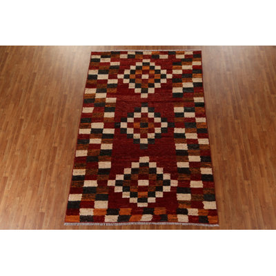 Tapis marocain à carreaux en laine noué à la main 7 x 10