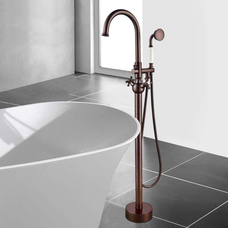 2 Handle Freestanding Tub Filler with Diverter, Oil Rubbed Bronze