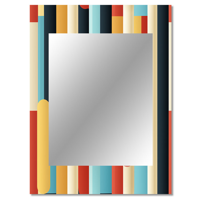 Fredonyer Pastel Colors Midcentury Stripes Pattern - striped  Mirror, Modern Unique Wall Mirror, Printed Metal Art, 40" x 30"