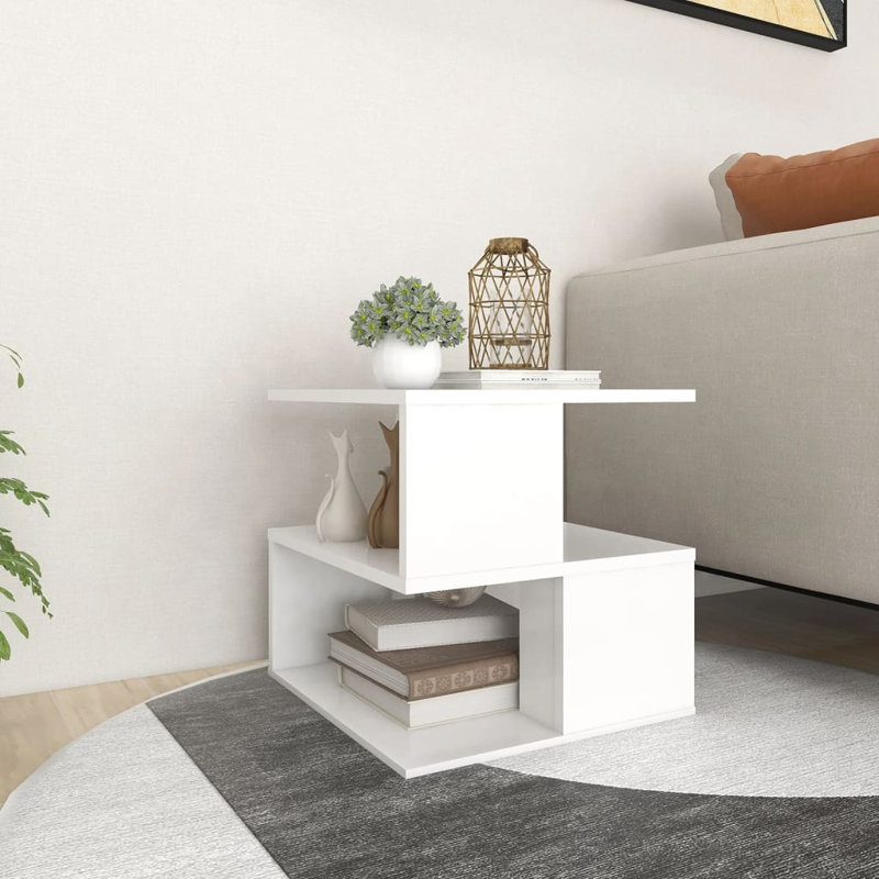 Goblet Block End Table, White, White