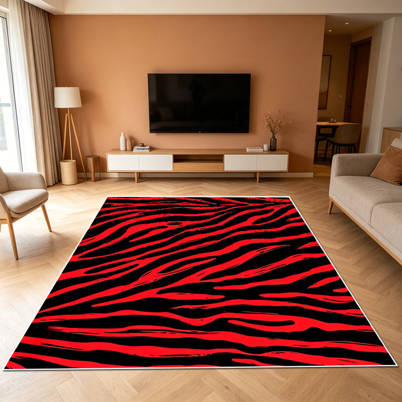 1PC Red & Black Zebra Stripe Print area rugs, Soft and Comfortable, easy-to-maintain, machine washable Indoor floor mat, suitable for living room, bedroom, dining room, entryway, backyard patio, front porch, hallway, Home Decor, Outdoor Decor.