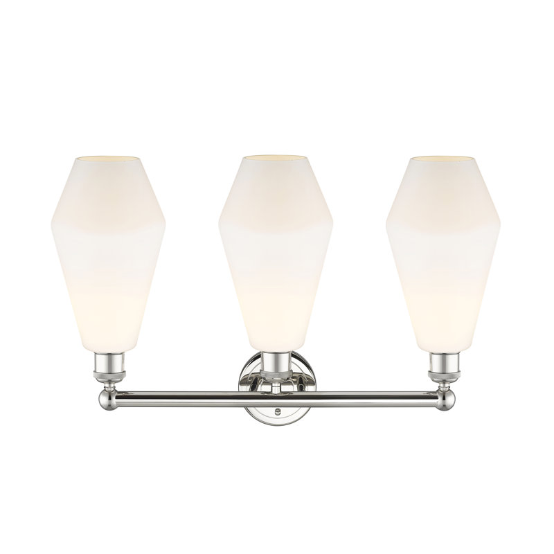 Éclairage pour salle de bain 3 lumières à intensité variable, Blanc mat, Nickel poli