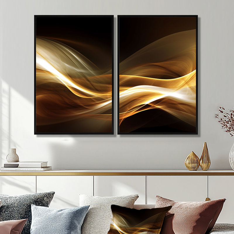Gold Elegant Modern Sofa II - Gold Canvas Prints 2 Pieces, Floater Framed Print, 36'' H x 48'' W, Black