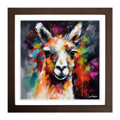 Llama Abstract Expressionism No.1 - Single Picture Frame Print on Wood