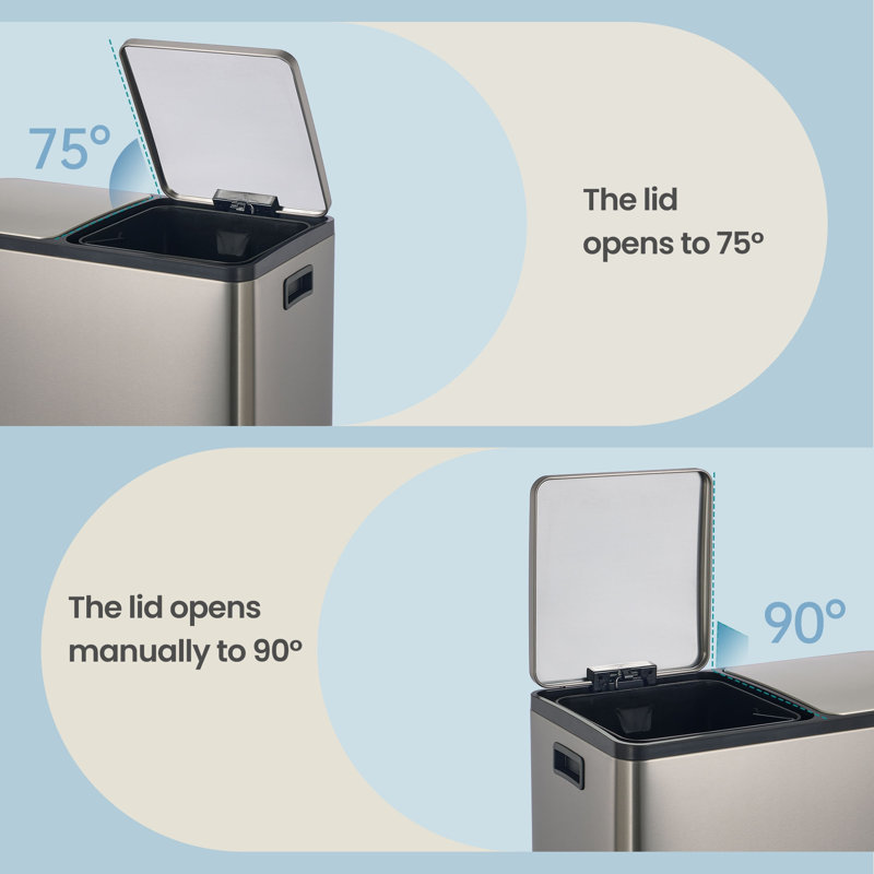 59.1×36.5×62.7cm Stainless Steel Step On Multi-Compartment Rubbish & Recycling Bin - 60L, Silver
