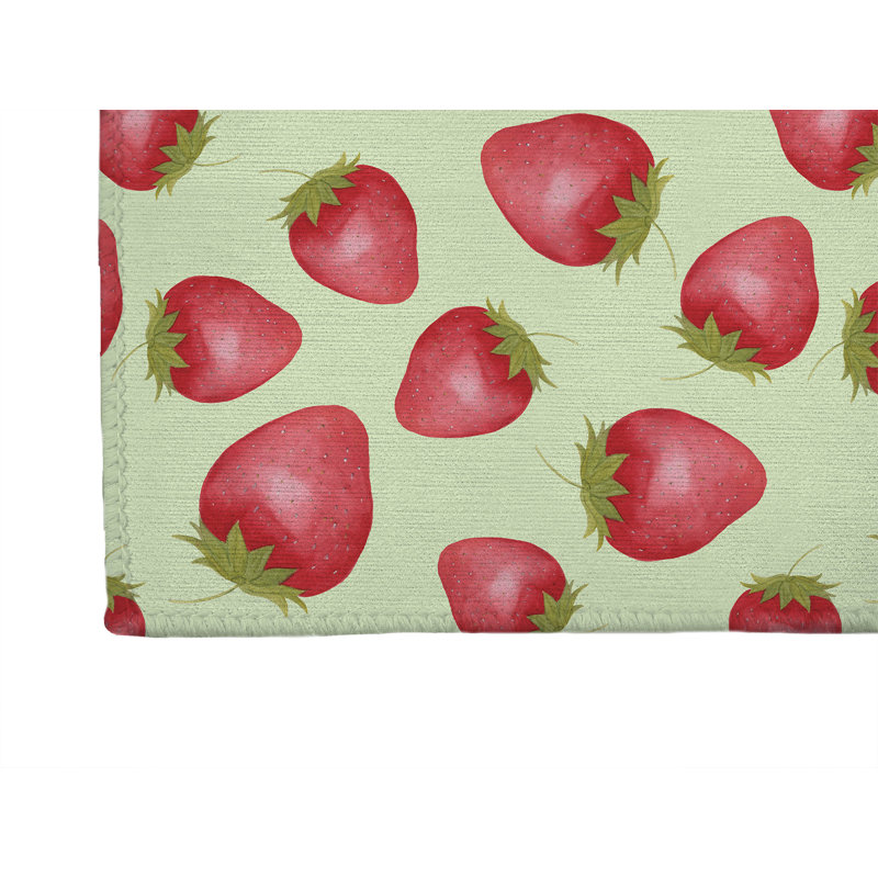 Tapis de cuisine antidérapant Summer Strawberries, Limette, Rectangle 5 pi x 7 pi