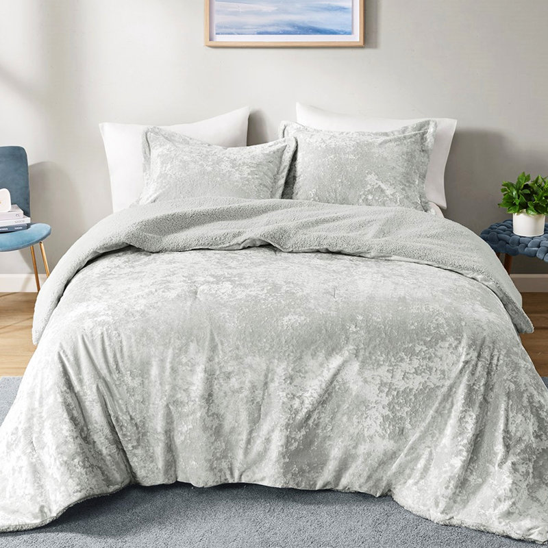 Full/Queen Grey Comforter With Crushed Velvet And For Bed Soft