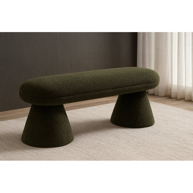 Banc rembourré Brimfield Drum, Tissu vert en fausse peau de mouton