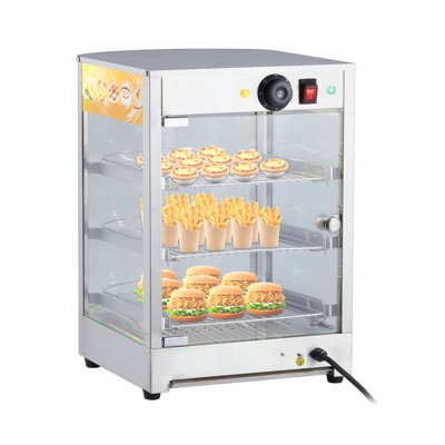 Vitrine commerciale à 3 niveaux 800 W 14 pouces à 3 niveaux, chauffe-plat en acier inoxydable pour pizza et pâtisserie avec chauffage 3D, porte en verre, bouton de température et voyant lumineux
