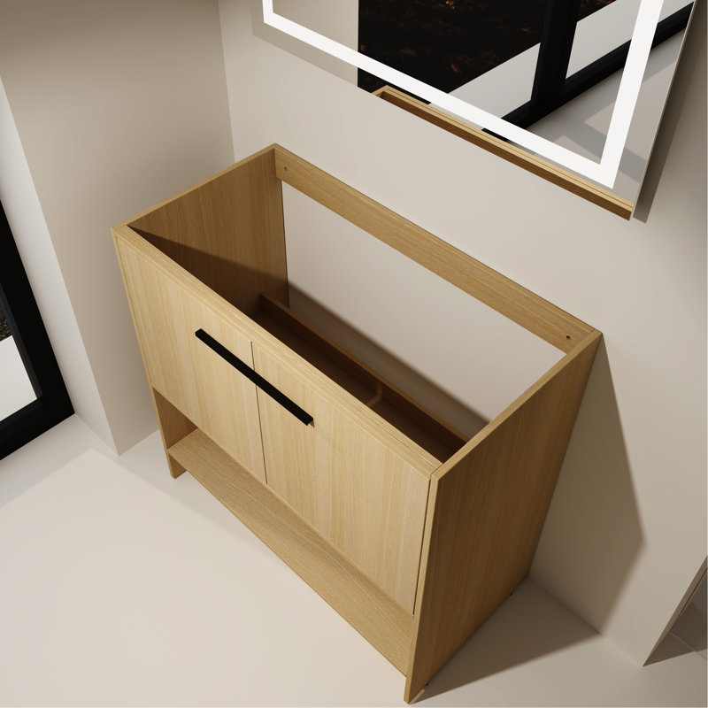36" Bathroom Vanity, Freestanding Plywood Construction With 2 Doors, Water Resistance, Easy Assembly, American Design, Oak Sparkle Cabinet Plywood, Glow
