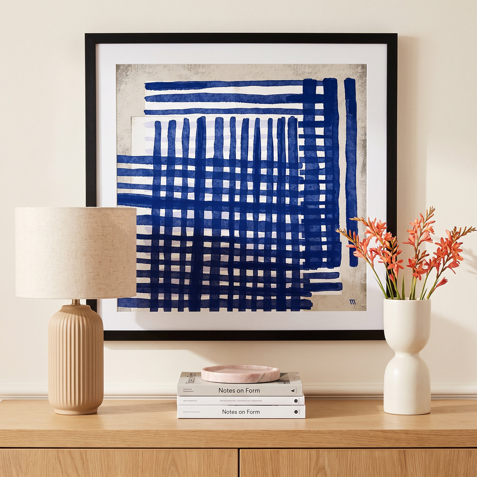 Zoja "Weaving" Painting by Marco Marella, Black Framed, 16" H x 16" W x 1.25" D