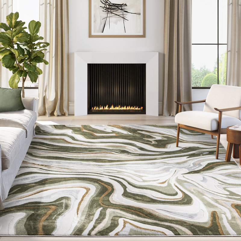 Abani Rugs Ardencroft REG260C Green Intertwined Lines Area Rug, Rectangle 2' x 3'