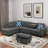 Linen Fabric L - Shaped Sectional Sofa With Nailhead Trim And Cup Holders And Storage Ottoman-516994630