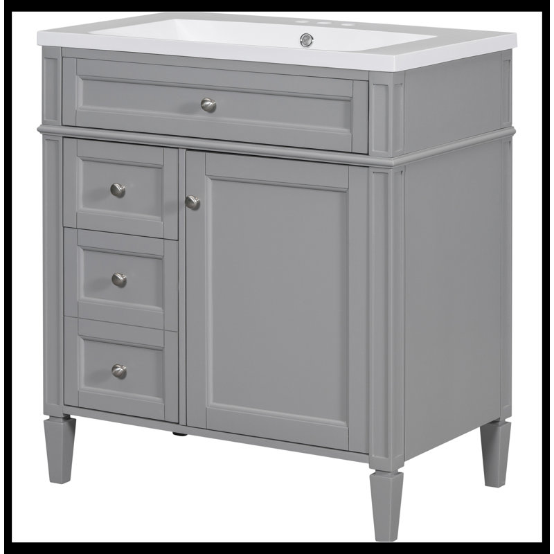 Meuble-lavabo de salle de bain avec lavabo supérieur, armoire de rangement avec 2 tiroirs et un tiroir basculant