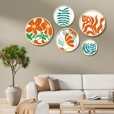 Elegant 5-Piece Decorative Framed MDF Painting Set, 17.1 x 17.1 inches & 14.6 x 14.6 inches & 12.2 x 12.2 inches & 10.2 x 10.2 inches & 7.1 x 7.1 inches | 100% Solid Wood Frames, Perfect for Home Décor & Gallery Walls