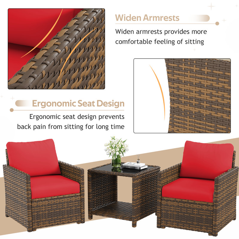 7 - Person Outdoor Seating Group with Cushions and Cover, Red Cushion/Brown Frame