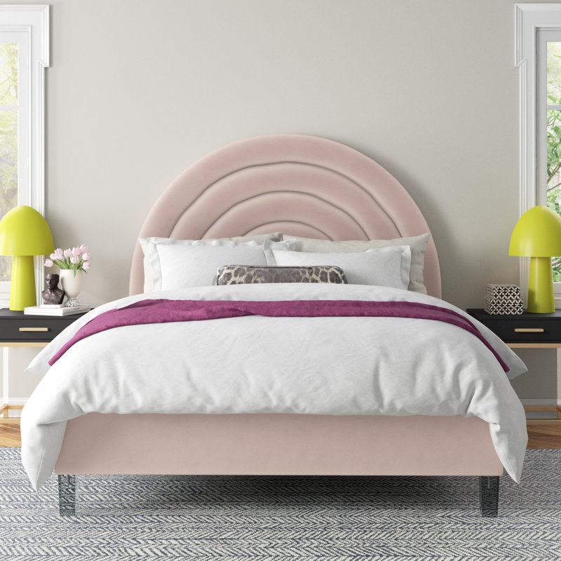 Barthel Upholstered Platform Bed, Pink Velvet, Full/Double