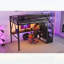 Lit mezzanine double en métal avec bureau, station de charge et escalier, idéal pour les enfants et les adolescents, conception compacte, durable et élégante-134229344-134229345
