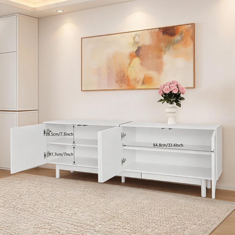 Unfinished TV Stand for TVs up to 75" with Fireplace Included, white