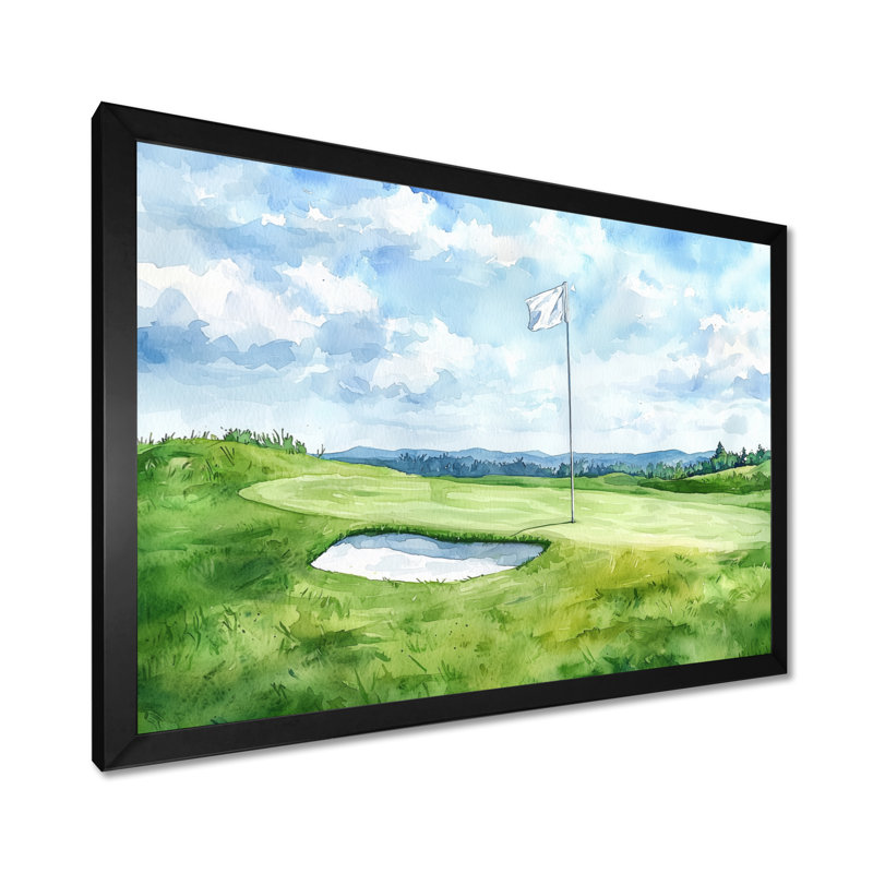 Horizon I - décoration murale de golf, H 16 po x l 32 po, Cadre simple, Noir