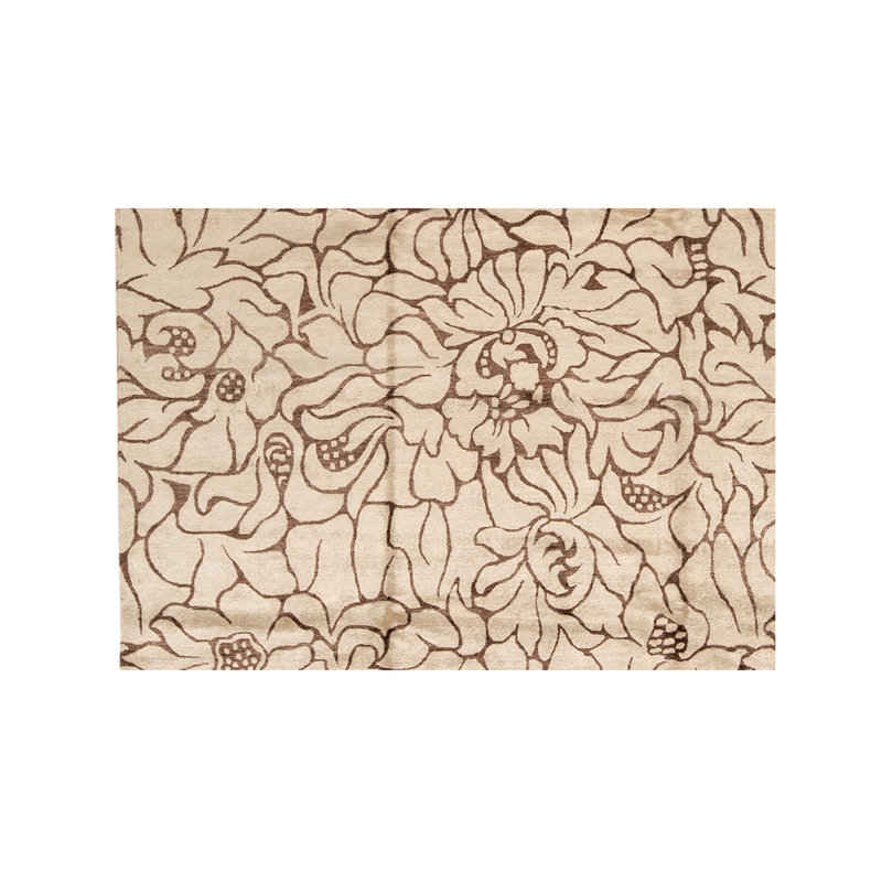 Wool Floral Area Rug in White