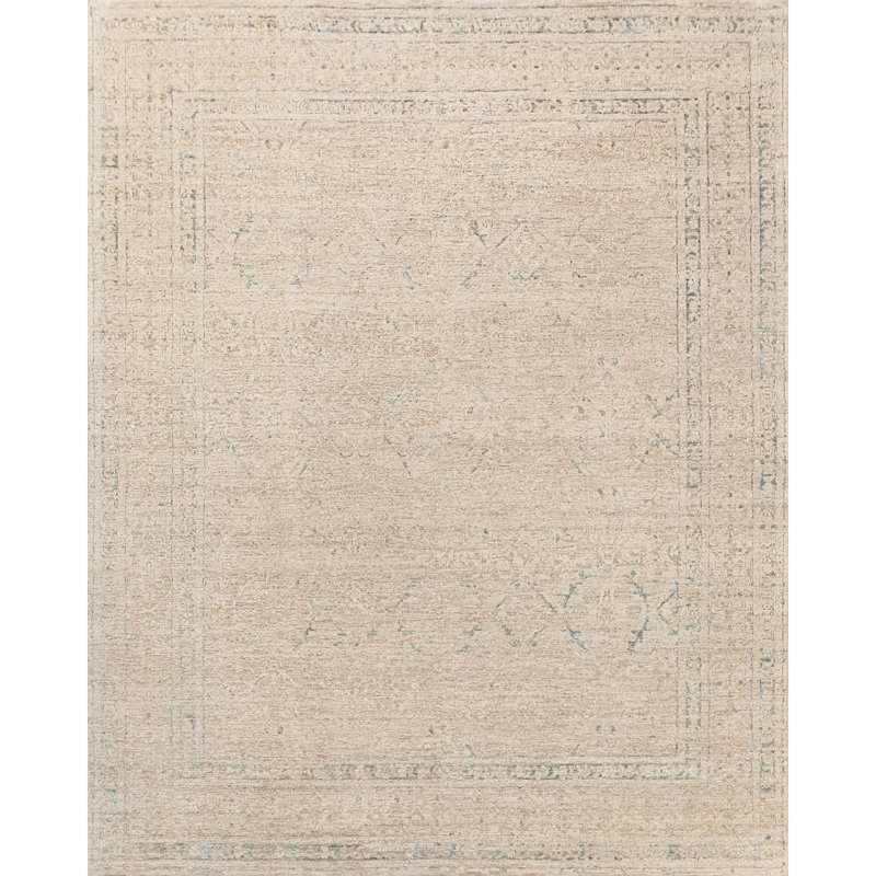 Tapis beige et bleu noué à la main de haute qualité, Rectangle 12 pi x 15 pi