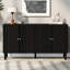 Buffet moderne à 4 portes avec portes ondulées, plateau en bois aggloméré, pieds en bois d'hévéa | Tablettes réglables-1363080408