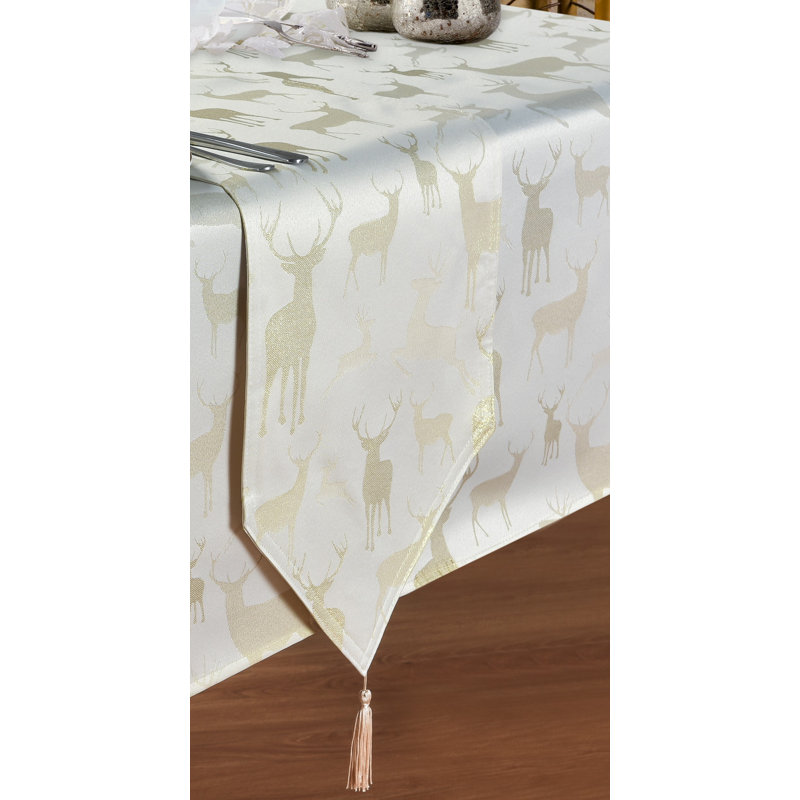 LARGE STAG Abeyta Table Runner, Cream/Gold