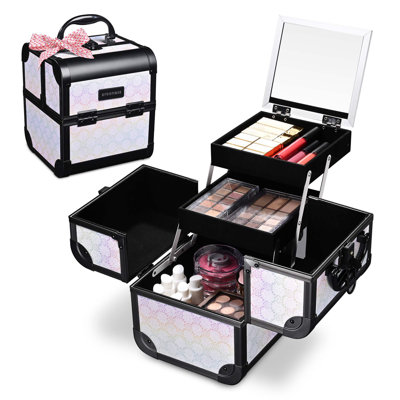 Byootique Makeup Train Case Cosmetic Organizer with Mirror for Makeup Artist