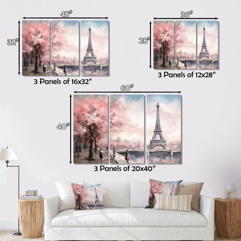 Chef-d'œuvre de la Tour Eiffel II sur toile, 3 pièces, H 28 po x l 36 po x P 1 po